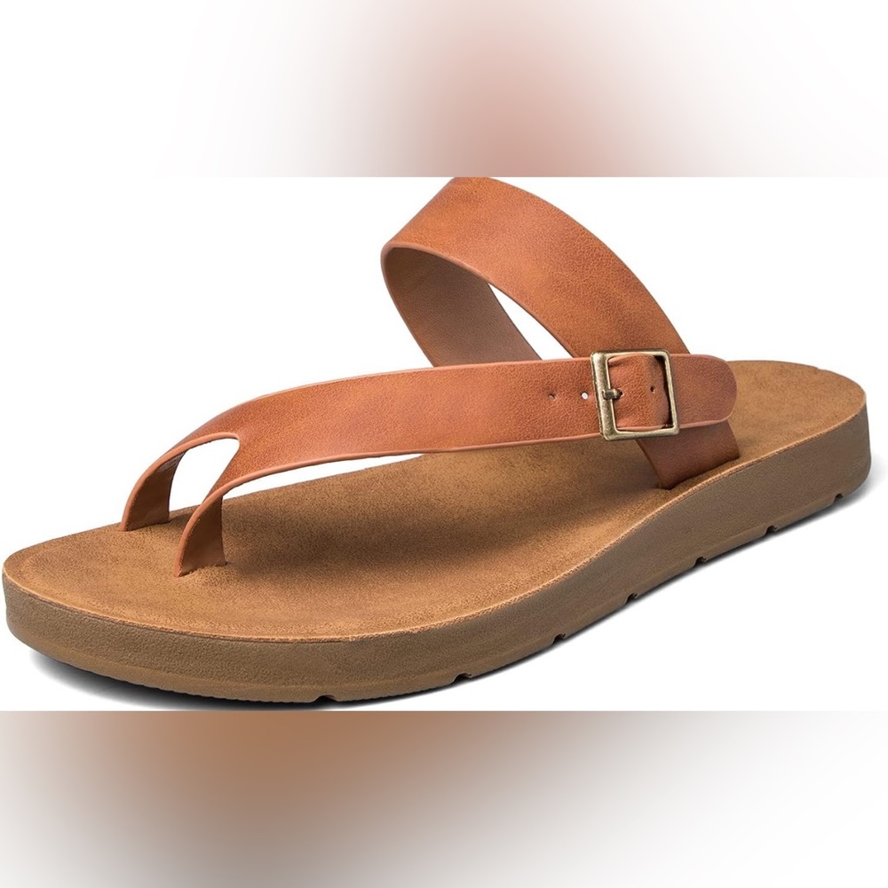 Women’s Mysoft Flat Open/Toe Brown Boho Slip on Summer Sandal w Buckle, Size 6🩴 - Picture 2 of 14